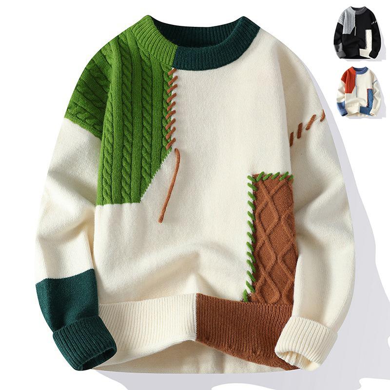 Colorblock Pullover Sweater Winter Fashion Long Sleeve Top Men's Clothing