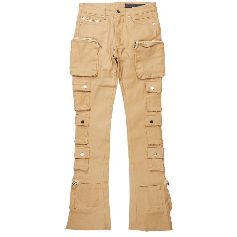 Konrad Beige Coated Stacked Flare Jean