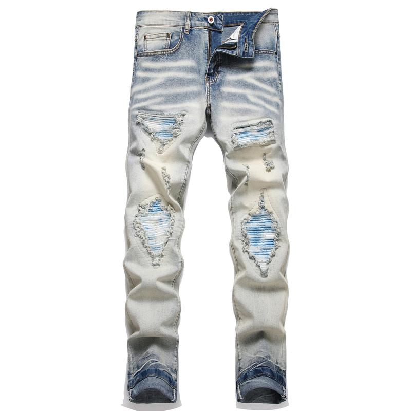 Men's Ripped Slim Fit Straight Leg Jean Denim Pant