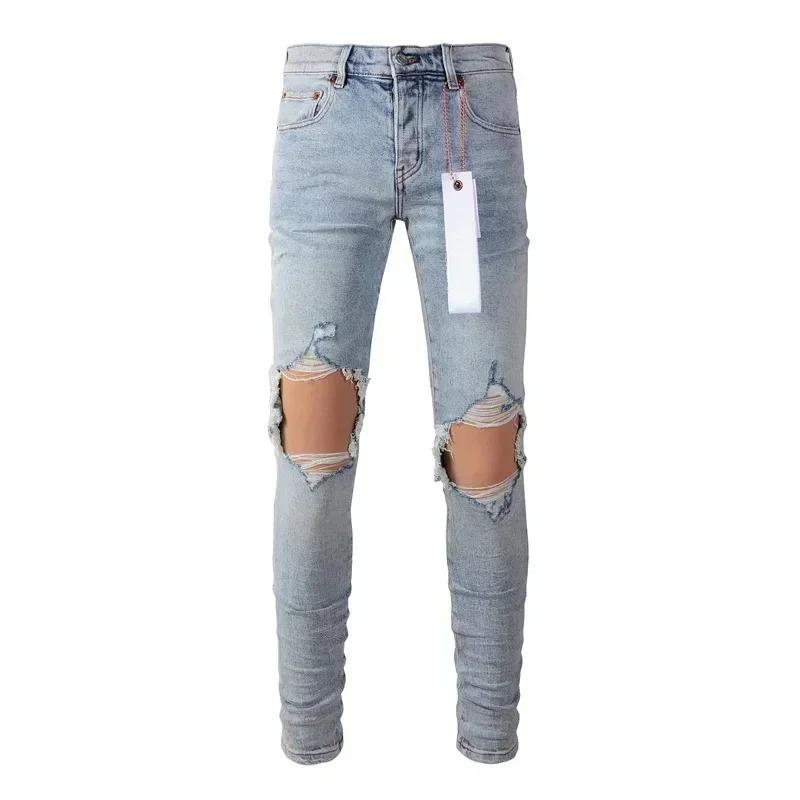 High street Purples jeans Men brands do vintage top quality repair low elevation skinny hold denim trousers pants