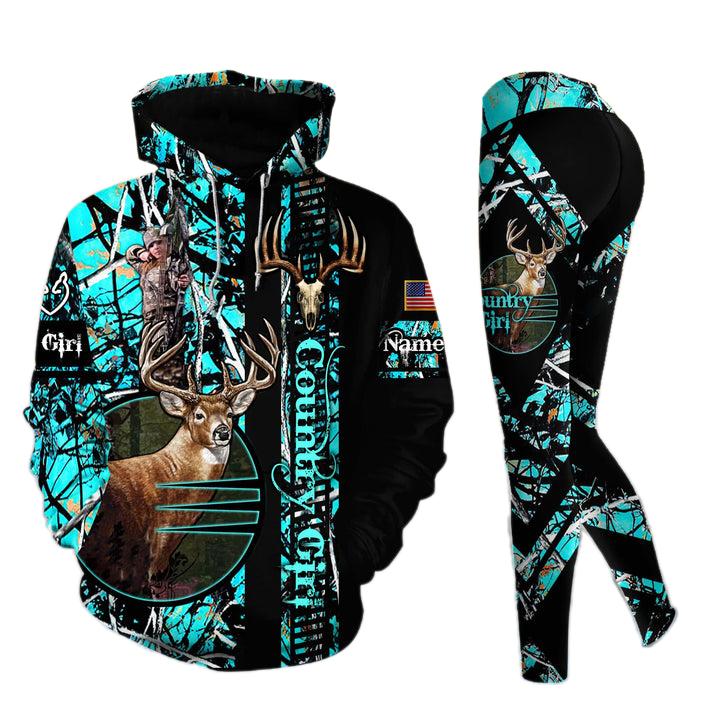 Premium Deer Hunting Skull Pattern Country Girl Personalized 3D Hoodie & Legging, Perfect Gift for Outdoor Enthusiasts