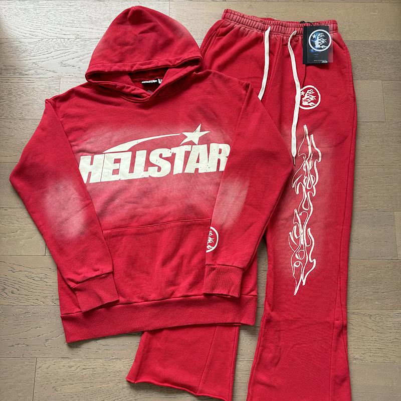 White Logo Washed Red hoodie & pants set