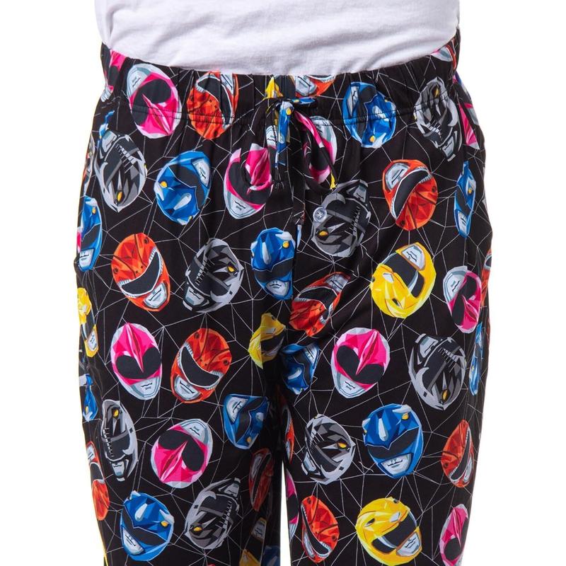 00Power00 00Rangers00 Mens' Tossed Print Red Pink Black Yellow Helmet Character Pajama Pants