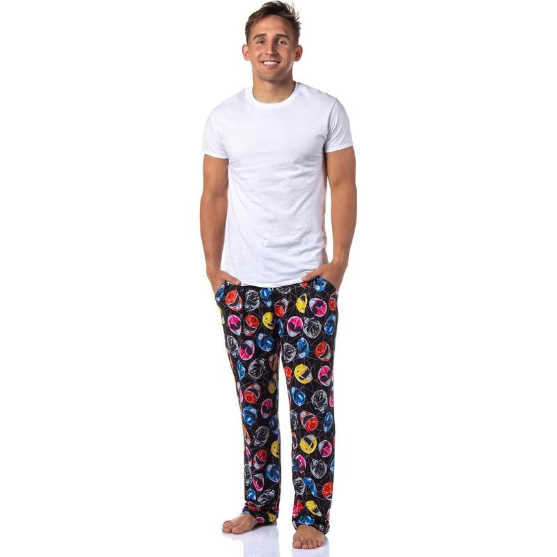 00Power00 00Rangers00 Mens' Tossed Print Red Pink Black Yellow Helmet Character Pajama Pants