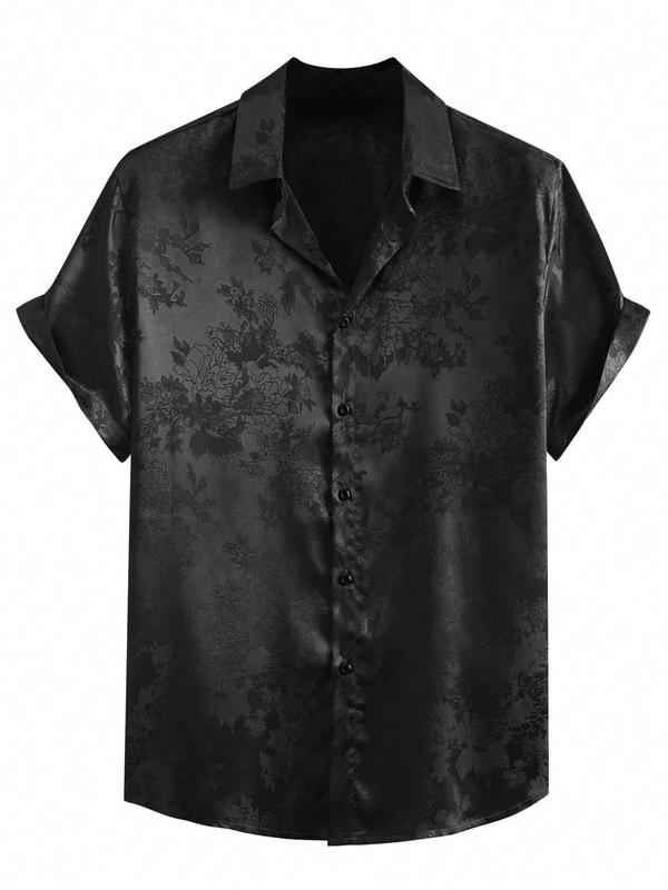 Men's Plain Floral Print Button Front Shirt, Regular Fit Casual Short Sleeve Collared Shirt for Summer, Men's Top for Daily Wear