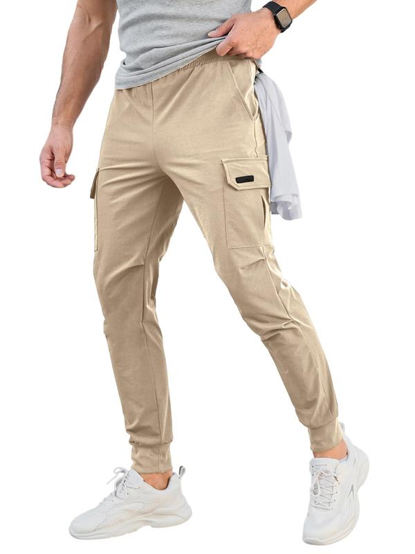 Men's Solid Zipper Pocket Cargo Jogger Pants, Regular Fit Casual Comfy Drawstring Waist Trousers for Daily Wear, Men's Bottoms for All Seasons