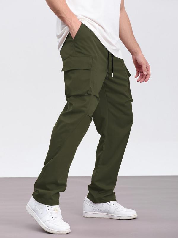 Men's Solid Flap Pocket Drawstring Waist Cargo Pants, Loose Casual Street Fashion Pants for Daily Wear, Men's Trousers for All Seasons