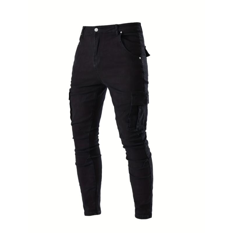 Mens Fashionable Skinny Jeans - Comfortable Medium Stretch Denim with Chic Flap Pockets - Modern Street Style Pants