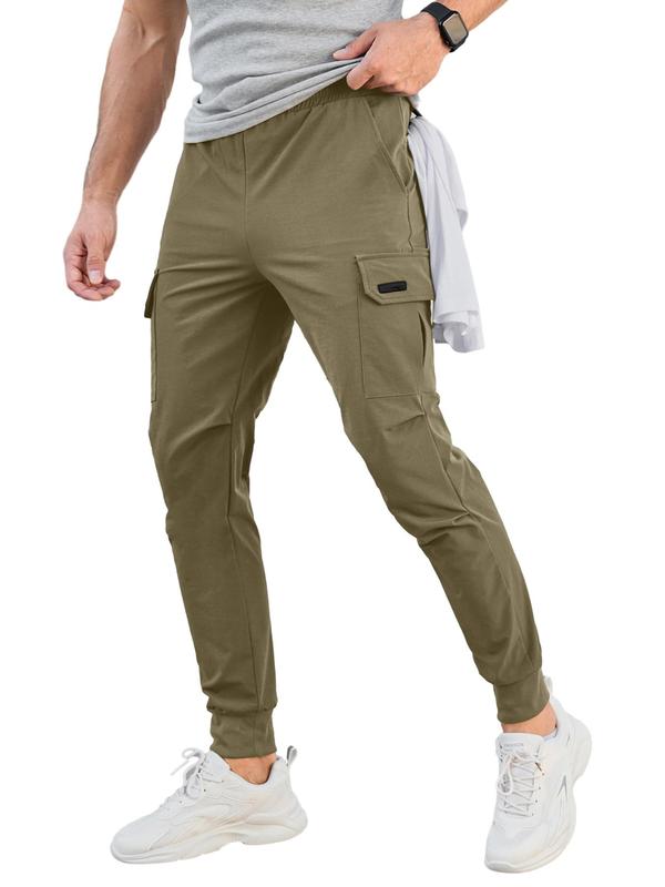 Men's Solid Zipper Pocket Cargo Jogger Pants, Regular Fit Casual Comfy Drawstring Waist Trousers for Daily Wear, Men's Bottoms for All Seasons