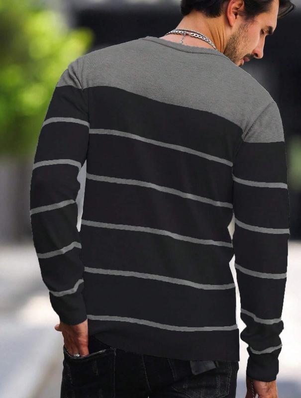 Men's Casual Color Block Patchwork Knitted Sweater, Spring & Fall Fabric Knitwear