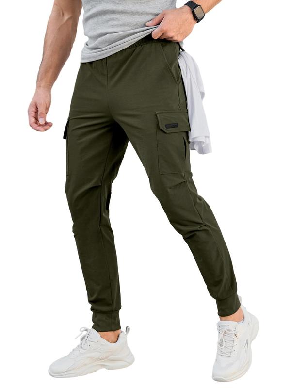 Men's Solid Zipper Pocket Cargo Jogger Pants, Regular Fit Casual Comfy Drawstring Waist Trousers for Daily Wear, Men's Bottoms for All Seasons