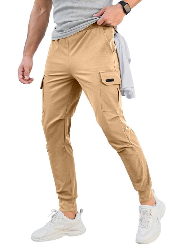 Men's Solid Zipper Pocket Cargo Jogger Pants, Regular Fit Casual Comfy Drawstring Waist Trousers for Daily Wear, Men's Bottoms for All Seasons