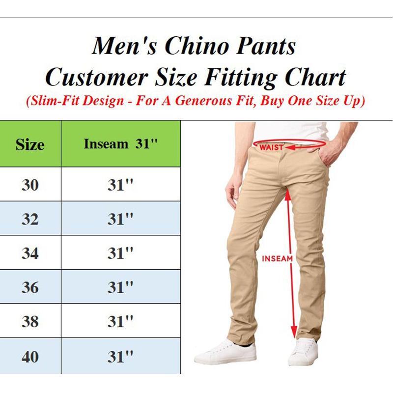 Men's Slim Fit Cotton Stretch Classic Chino Pants (Sizes, 30-40)