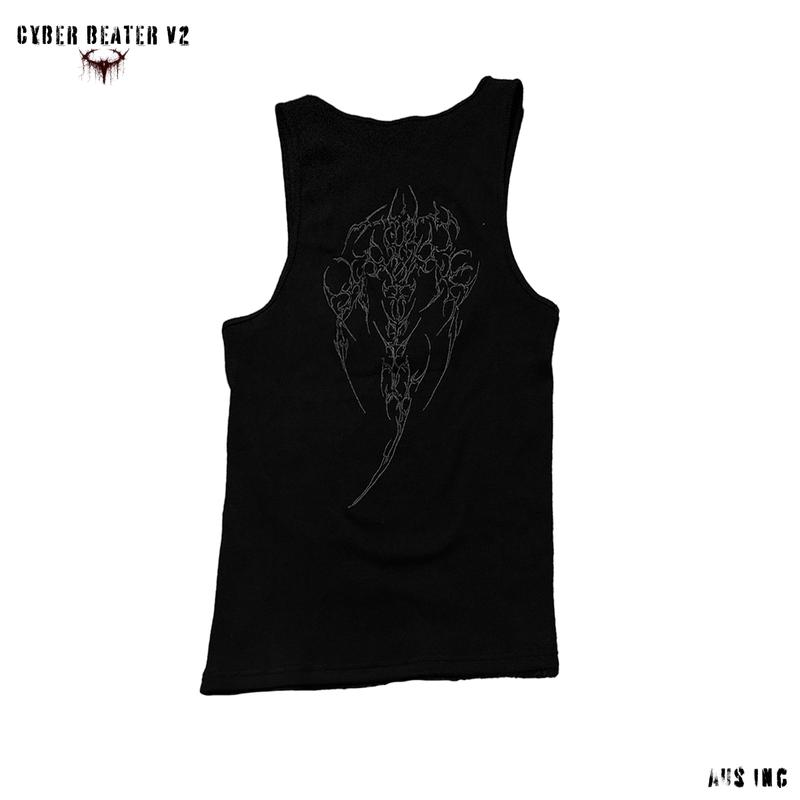 CYBER BEATER V2 NOIR - MENS STREETWEAR GYM BEATER MEN'S SLEEVELESS WORKOUT TANK SOFT