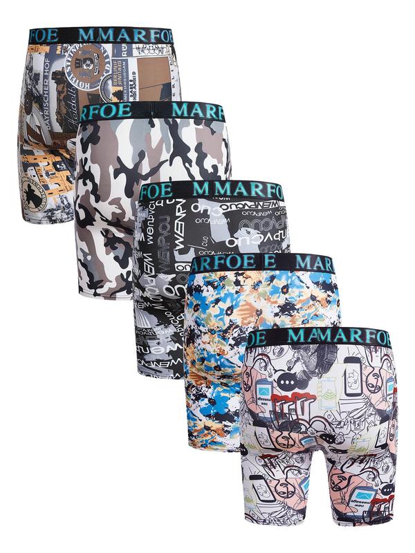 Men's All Over Cartoon Print Boxer Brief, Casual Comfy Breathable Letter Tape Underwear for Daily Wear, Mens Underwear for All Seasons