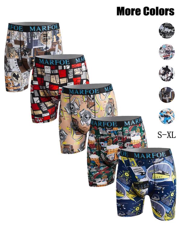 Men's All Over Cartoon Print Boxer Brief, Casual Comfy Breathable Letter Tape Underwear for Daily Wear, Mens Underwear for All Seasons