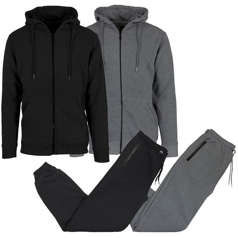 Men's 2-Pack Fleece-Lined Full Zip Hoodie & Jogger 2 Piece Sets(Please Refer To The Size Chart When Purchasing)