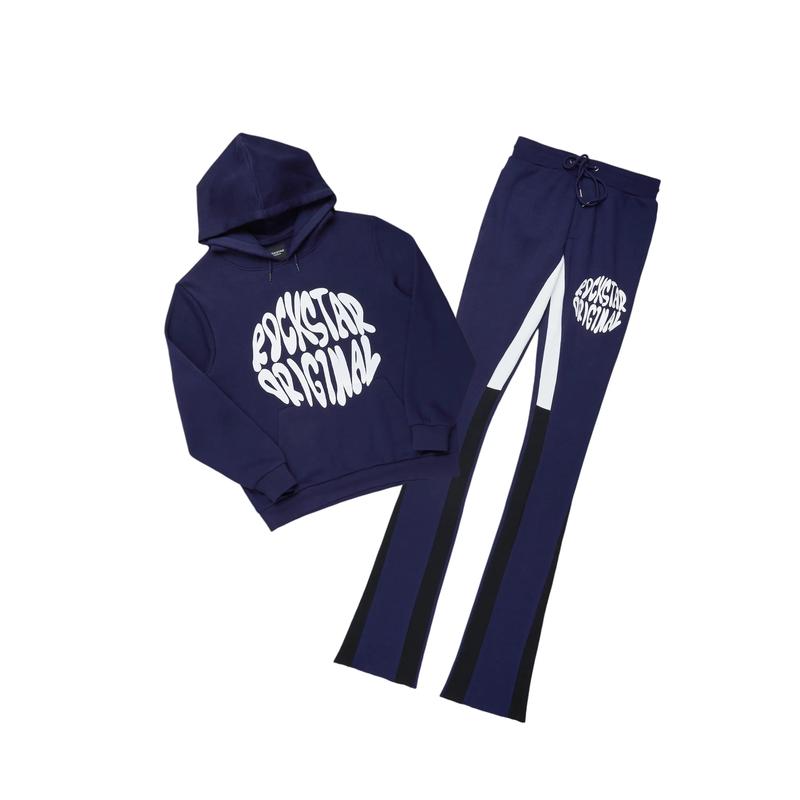 Sky Navy Graphic Hoodie Super Stacked Pant Set