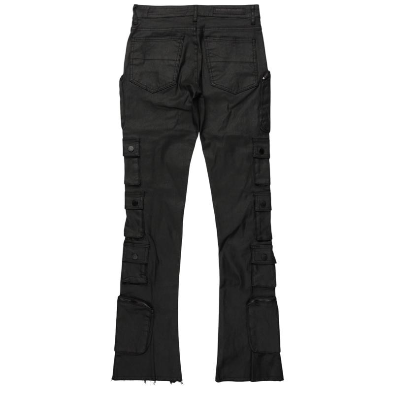 Konrad Black Coated Stacked Flare Jean