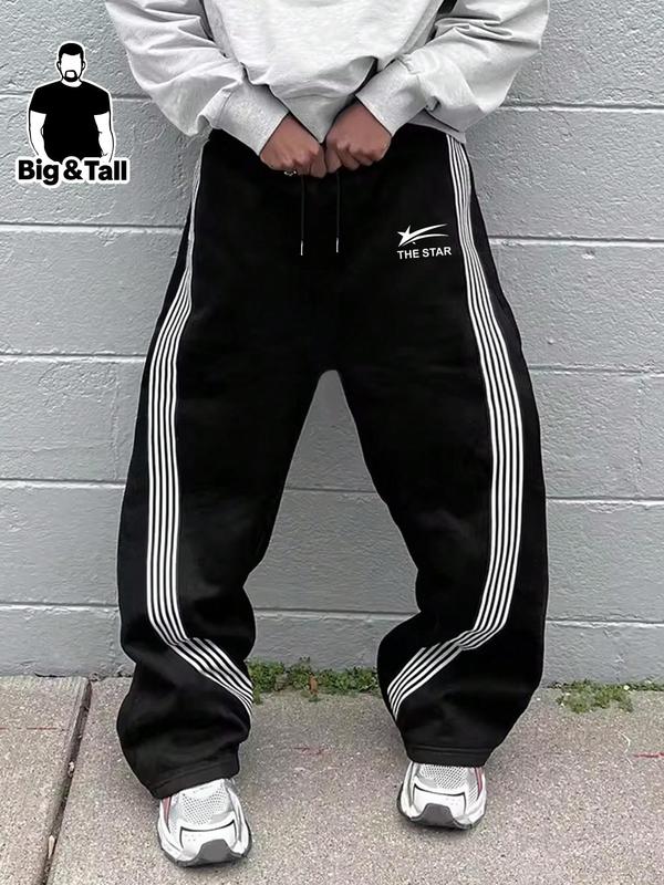  Letter & Side Stripe Drawstring Waist Sweatpants, Casual Pocket Jogger Pants for Men, Men's Trousers for Fall & Winter