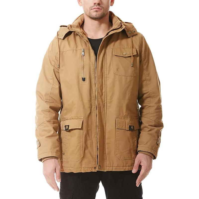 Dr.Cyril Mens Jacket Winter Casual Fleece Lined Cotton Thick Military Tactical Hooded Work Coats with Cargo Pockets