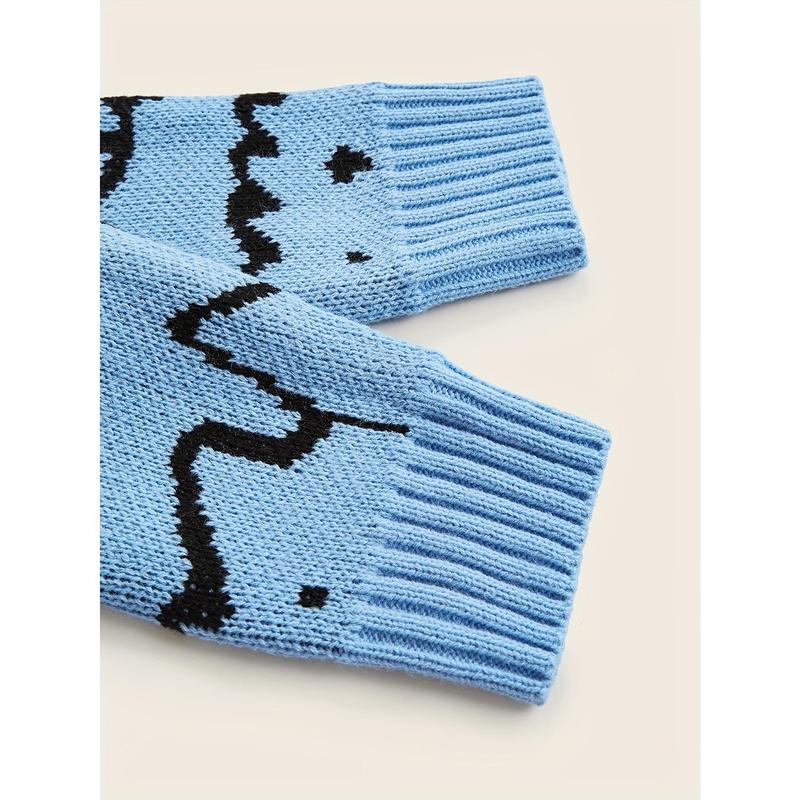 Men's Autumn and Winter Cute Cat Pattern Knitted Sweater, Leisure Warm Micro-Elastic Boat Neck Pullover Sweater