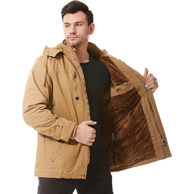 Dr.Cyril Mens Jacket Winter Casual Fleece Lined Cotton Thick Military Tactical Hooded Work Coats with Cargo Pockets