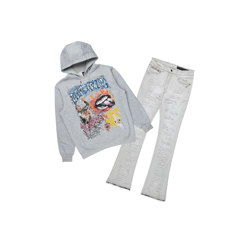 Yooz Grey Hoodie & Malyk Stacked Flare Jean Bundle