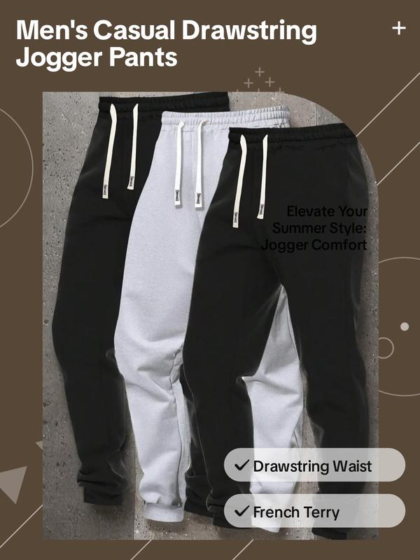 Men's Solid Drawstring Waist Jogger Pants, Casual Regular Fit Pocket Sweatpants for Summer, Men's Bottoms for Daily Wear