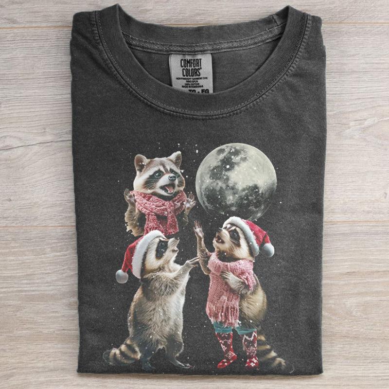 Three Raccoons Vintage Christmas T-shirt, Retro Raccoon Moon Tshirt, Raccoon Lovers, Funny Raccon Tee, Oversized Washed Tee, Raccoon Gifts Menswear Top