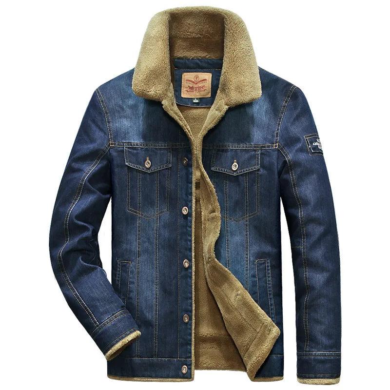 L-6XL Winter Denim Jacket Men Windbreaker Fleece Thick Warm Mens Jackets Outwear Jeans Coat Male Multi-pockets Cowboy Clothing