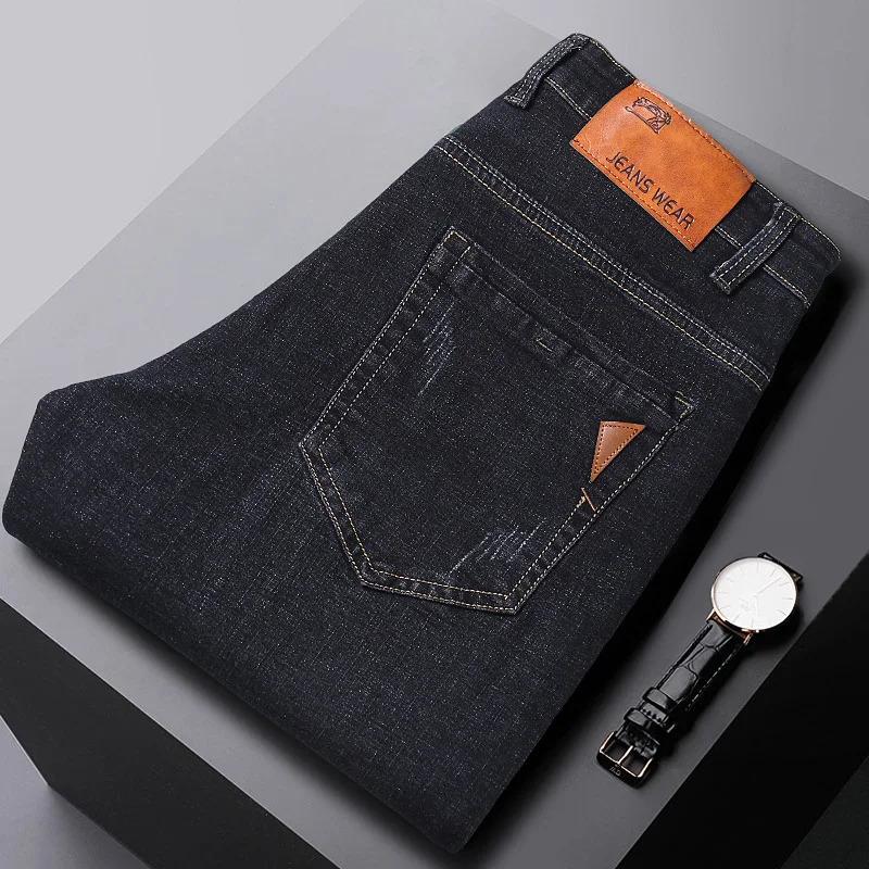 2024 New Business Men's Jeans Casual Straight Stretch Fashion Classic Blue Black Work Denim Trousers Male Brand Clothing