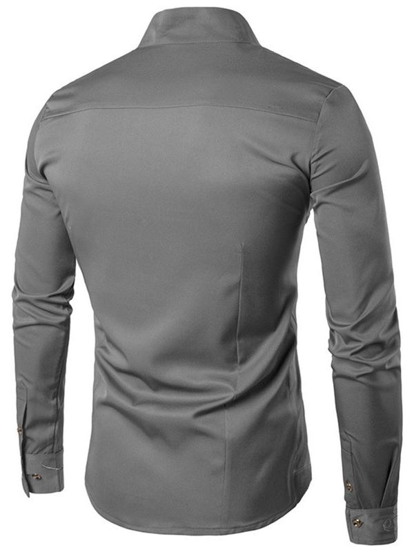  Men's Asymmetrical Button Front Stand Collar Shirt, Regular Fit Casual Soft Comfy Long Sleeve Top for All Seasons, Men's Clothes for Daily Wear