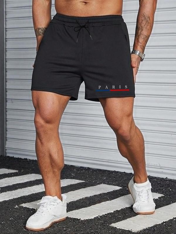 Men's Letter Print Drawstring Pocket Shorts Summer Clothes, Casual Regular Fit Elastic Waist Shorts for Summer, Men's Bottoms for Daily Wear