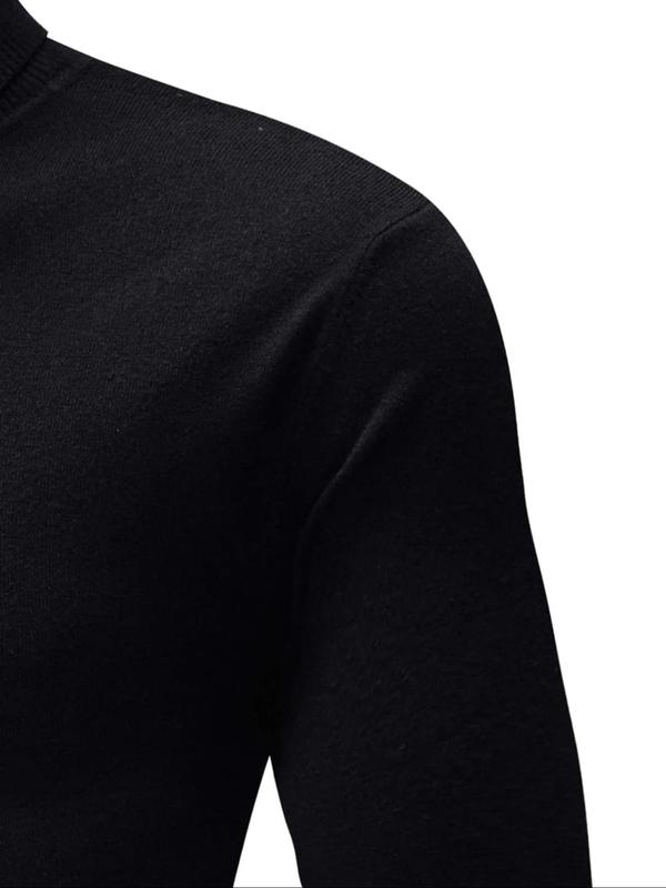 Men's Slim Solid Long Sleeve Turtleneck Sweater, Casual High Neck Jumper for Fall & Winter, Fashion Men's Knitwear for Daily Wear