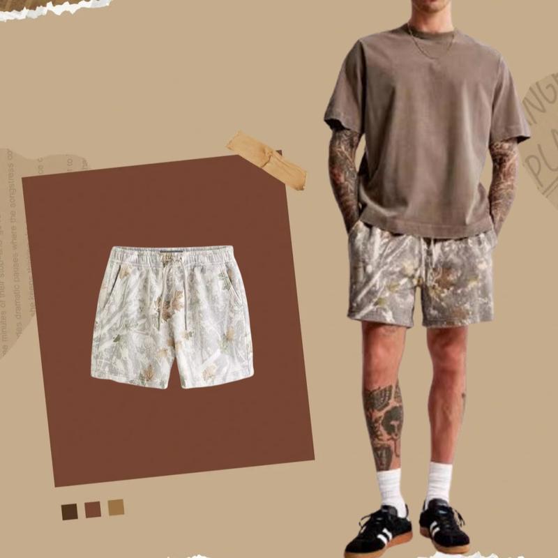 Unisex camo Shorts for Outdoor Activities with Maple LeafPrin，Bottoms for Daily Wear