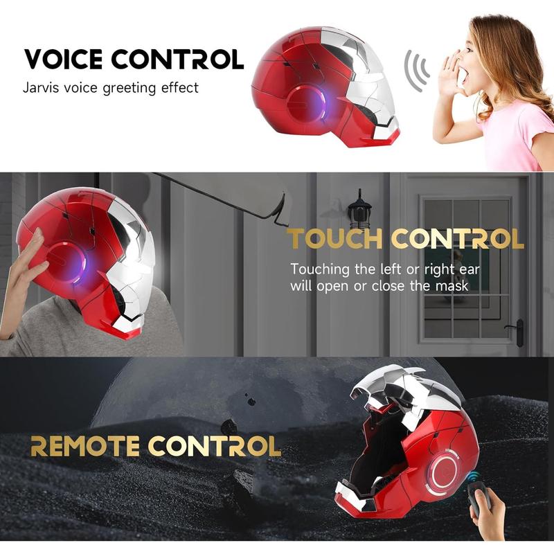 Iron Hero MK 5 1:1 Wearable Helmet - Voice, Touch, and Remote Control with LED Eyes, Realistic Sound Effects, Perfect for Cosplay, Display, and Collectible Figures for Man and Teen，Silver