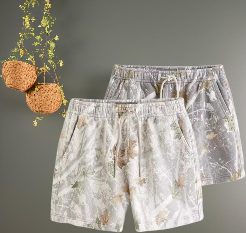 Unisex camo Shorts for Outdoor Activities with Maple LeafPrin，Bottoms for Daily Wear