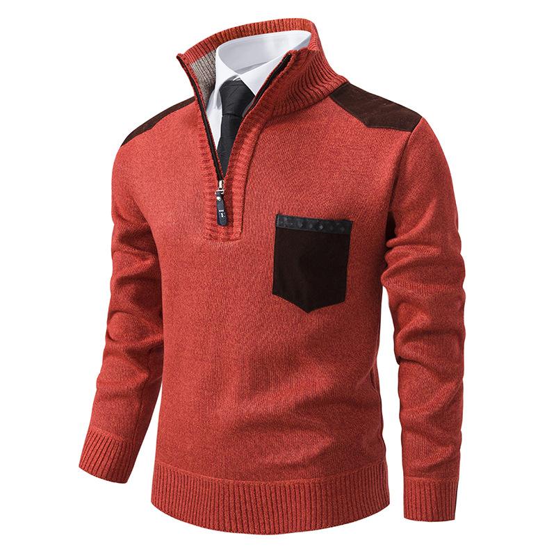 New Autumn and Winter Sweaters Men's Clothing Business Stand Collar Pullover Sweater Casual Fleece-lined Men's Knitwear Coat