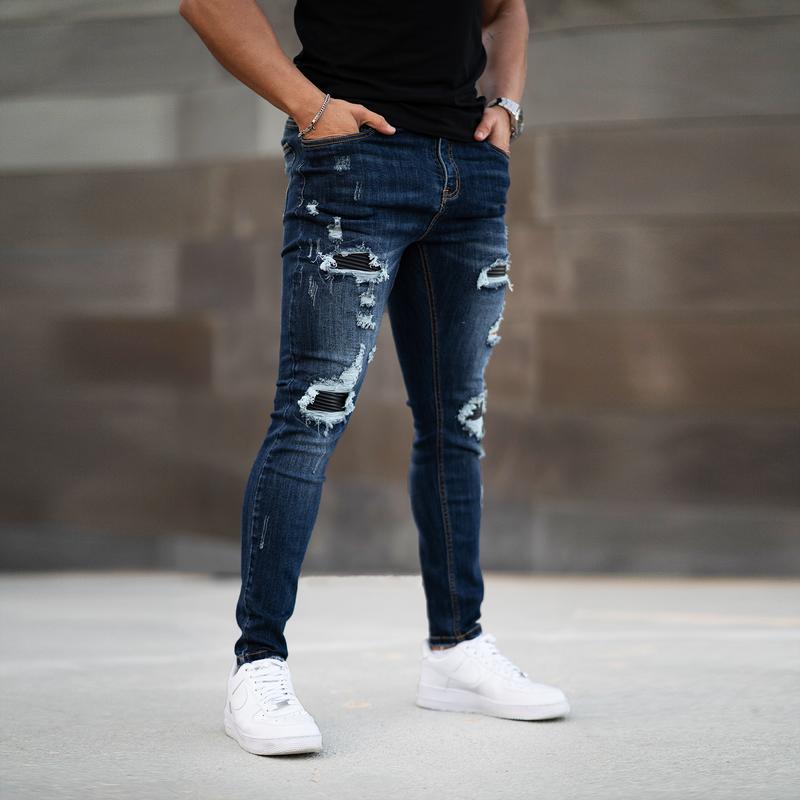 GINGTTO Men's Skinny Jeans Stretch Ripped Tapered Leg Slim Fit Distressed Denim Pants