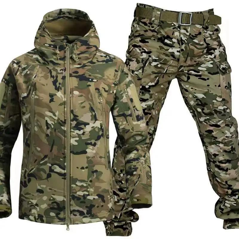 Outdoor Shark Skin Warmth Set Camo Plush Thickened Coat Autumn Winter Racing Top Does Not Include Cuff Logo Pattern