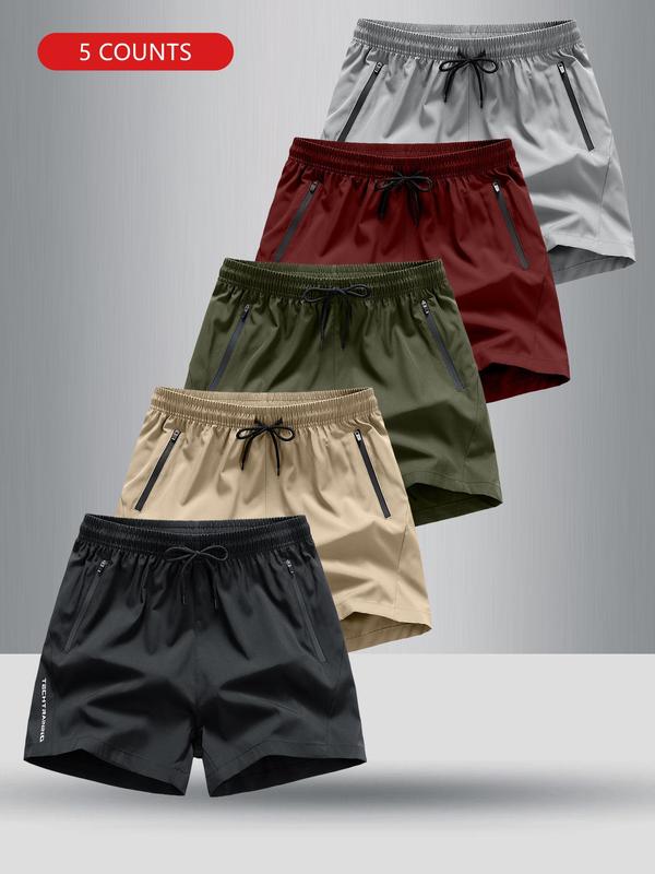 Men's Solid Drawstring Waist Track Shorts, Regular Fit Casual Zipper Pocket Shorts for Summer, Men's Bottoms for Daily Wear