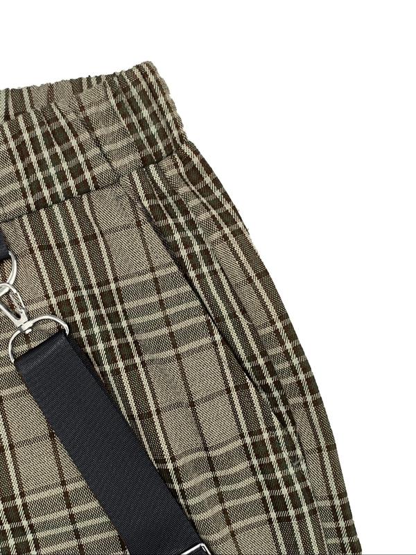 Men's Plaid Print Pocket Elastic Waist Suspender Pants, Regular Fit Casual Adjustable Strap Straight Leg Trousers for Spring & Fall,  Pants for Men, Fashion Men's Bottoms for Daily Wear, Fall Clothing