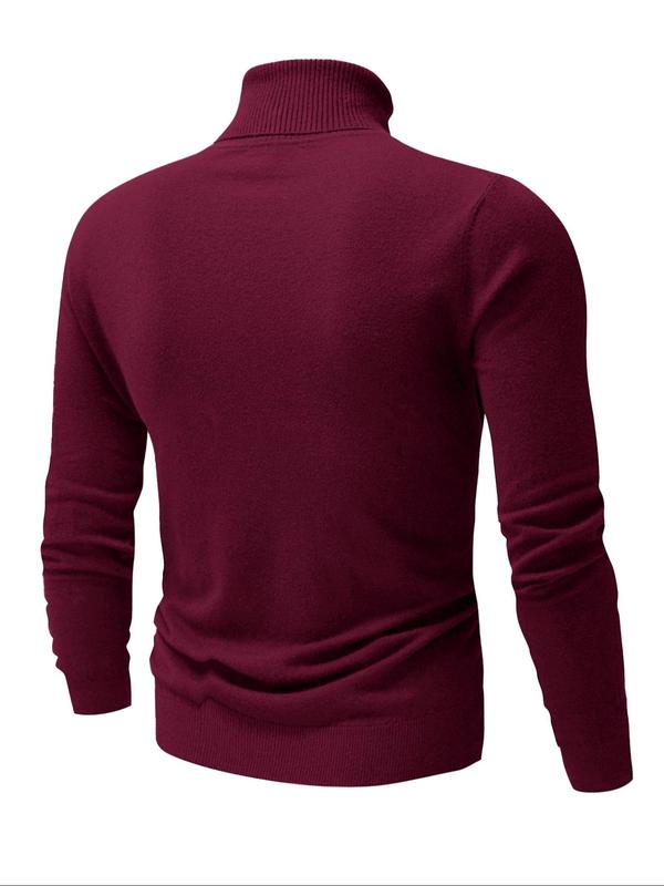 Men's Slim Solid Long Sleeve Turtleneck Sweater, Casual High Neck Jumper for Fall & Winter, Fashion Men's Knitwear for Daily Wear