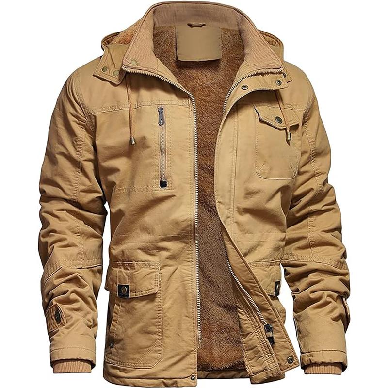 Dr.Cyril Mens Jacket Winter Casual Fleece Lined Cotton Thick Military Tactical Hooded Work Coats with Cargo Pockets