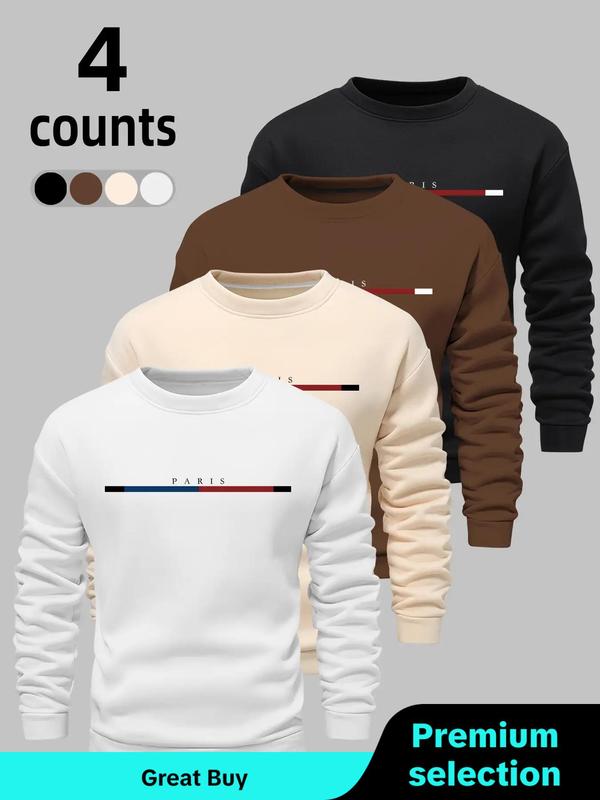 Men's Letter & Geometric Print Drop Shoulder Warm Sweatshirts , Casual Loose Long Sleeve Round Neck Pullover for Fall & Winter, Mens Apparel, Men's Clothing for Daily Wear