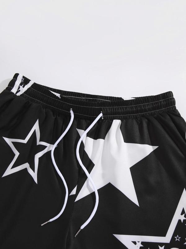 Men's Graphic Print Drawstring Waist Shorts, Shorts for Men, Casual Regular Fit Pocket Shorts, Shorts for Men, Men's Summer Bottoms for Beach Vacation