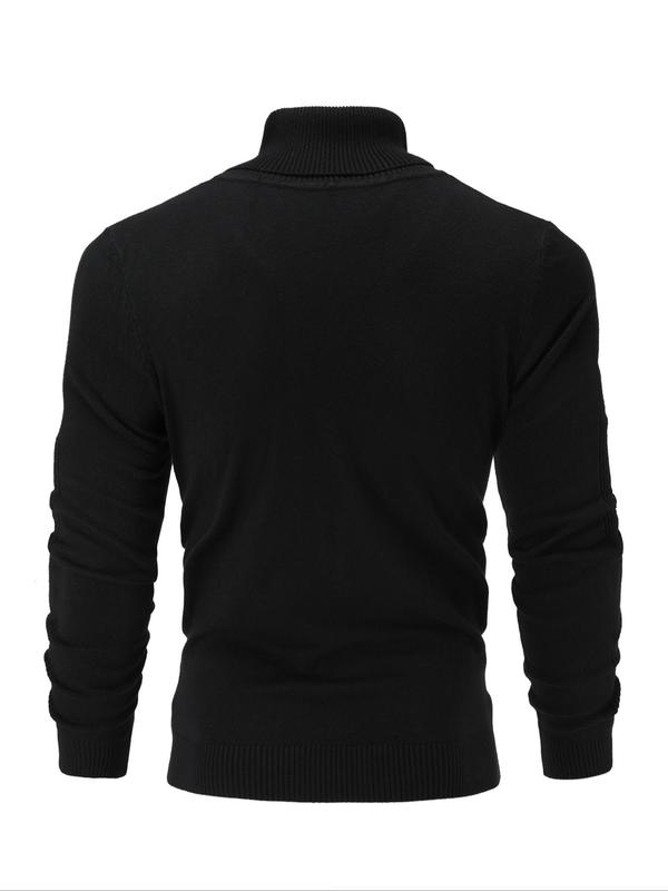 Men's Solid Turtle Neck Sweater Pullover, Casual Long Sleeve Jumper for Fall & Winter, Men's Knitwear for Daily Wear