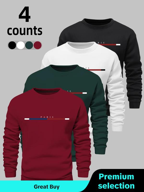 Men's Letter & Geometric Print Drop Shoulder Warm Sweatshirts , Casual Loose Long Sleeve Round Neck Pullover for Fall & Winter, Mens Apparel, Men's Clothing for Daily Wear