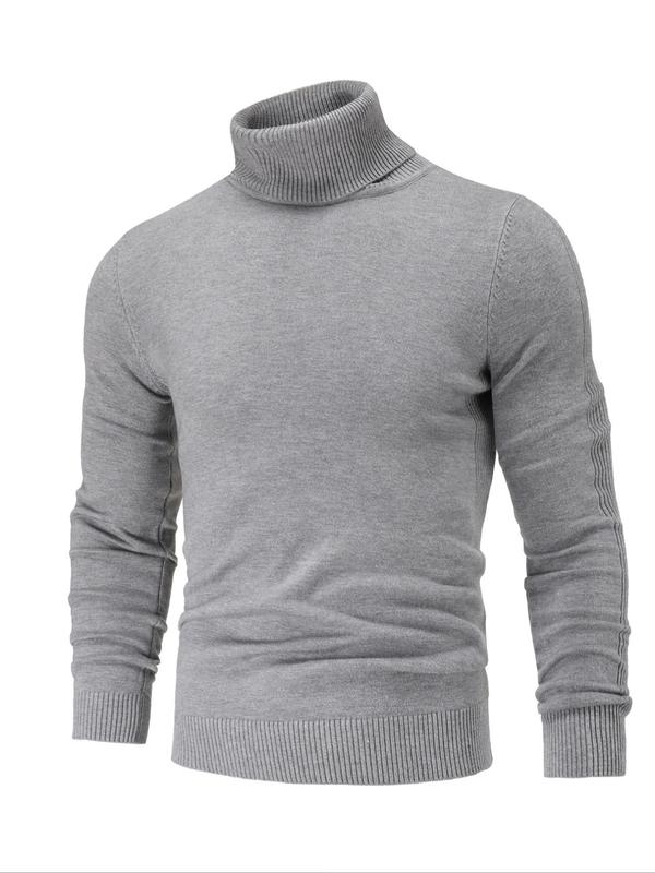 Men's Solid Turtle Neck Sweater Pullover, Casual Long Sleeve Jumper for Fall & Winter, Men's Knitwear for Daily Wear